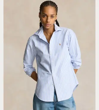per donna 211891377004 Camicia Oxford a righe blu slim (32), Casual, Cotone, Classico, Manica lunga