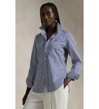 per donna 211891379001 Camicia slim fit in cotone a righe blu (36), Beige, Casual, Classico, Manica lunga