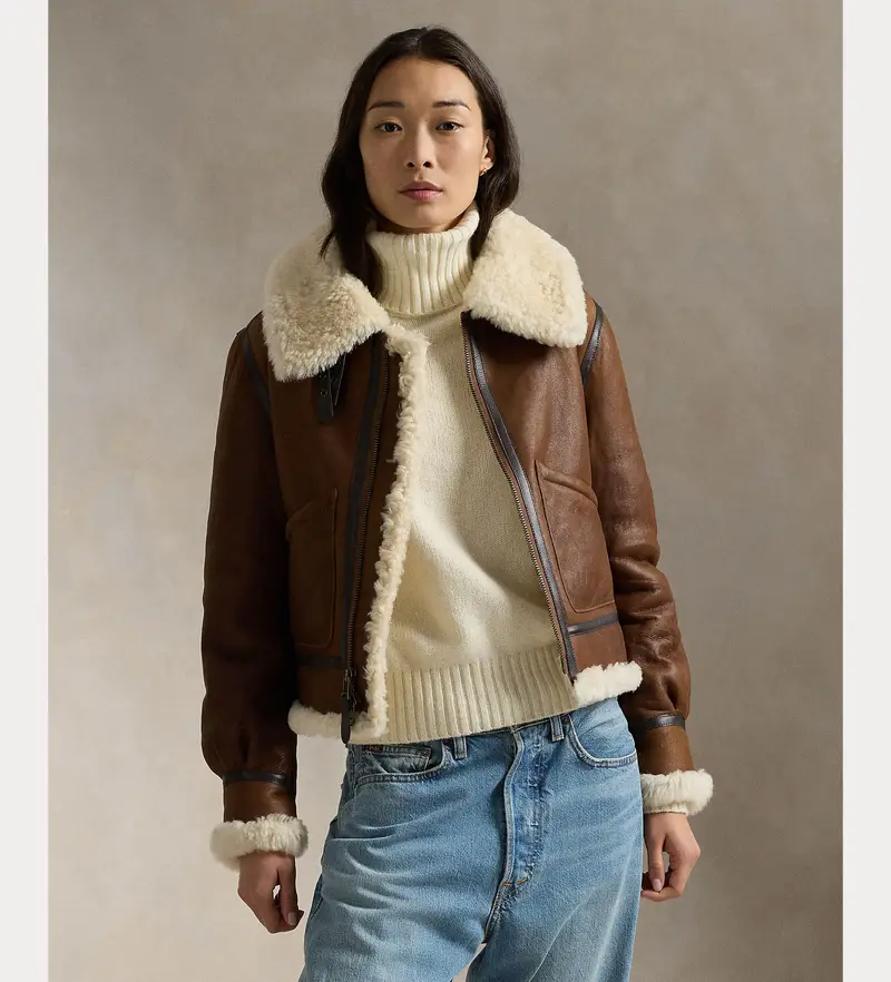 per donna 211910038001 Bomber in pelle marrone da aviatore (S), Casual