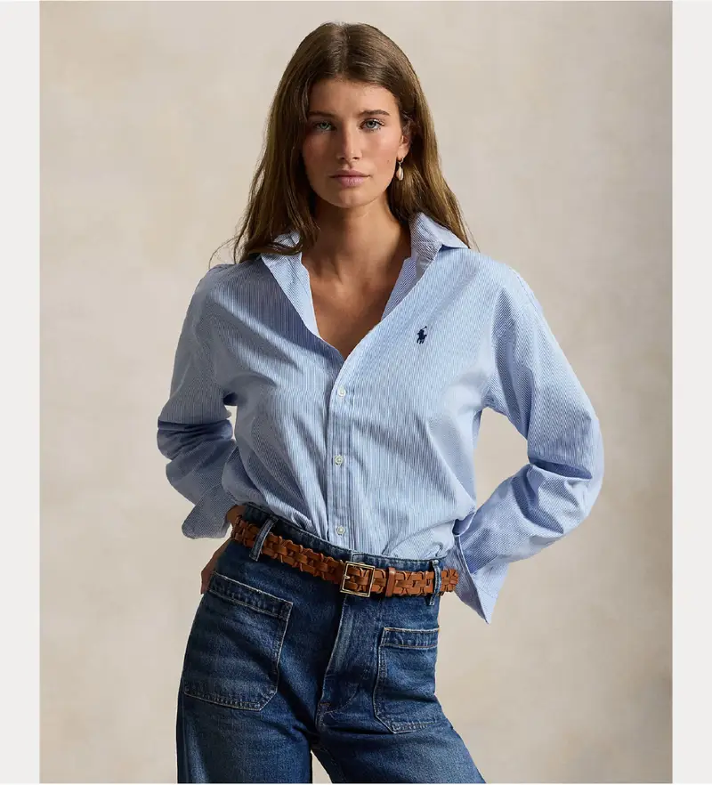 per donna 211910743508 Camicia di cotone a righe blu (XS), Casual, Manica lunga