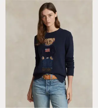 per donna 211927070001 Maglione in cotone e lino con Polo Bear blu navy (XS), Casual