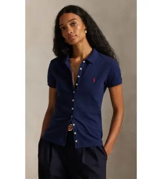 per donna 211939272001 Polo con patta abbottonata blu (XXS), Casual, Cotone, Manica corta, Navy