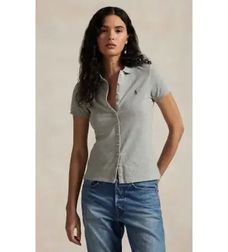 per donna 211939272003 Polo con patta abbottonata grigia (XXS), Casual, Grigio, Cotone, Manica corta