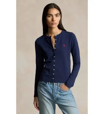 per donna 211941175003 Cardigan in piqué elasticizzato di cotone blu (XXS), Casual, Navy