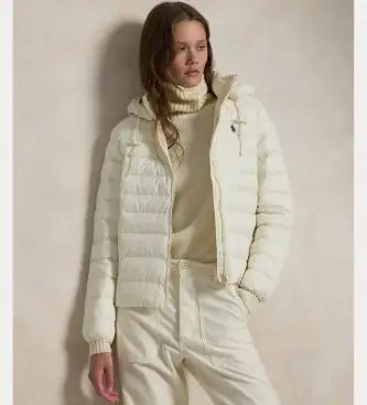 per donna 211958932003 Giacca con cappuccio ripiegabile resistente all'acqua bianca (L), Bianco, Casual, Sostenibile