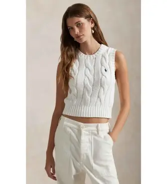 per donna 211959295001 gilet corto in maglia a trecce bianca (L), Bianco, Cotone, Senza maniche / cinghie