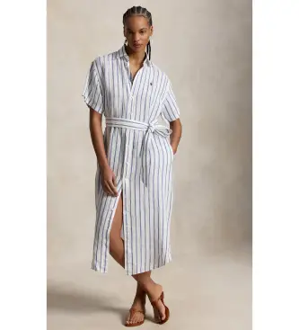 per donna 211965843501 Abito in lino a righe blu (34), Casual, Manica corta