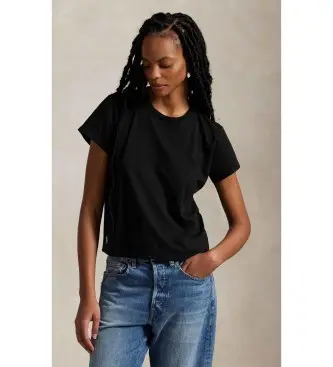 per donna 211967102002 T-shirt classica in maglia Shrunken Fit, nera (XXS), Nero, Casual, Cotone, Manica corta