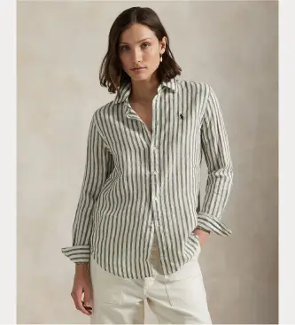 per donna 211970691005 Camicia classica in lino verde (XS), Casual, Manica lunga