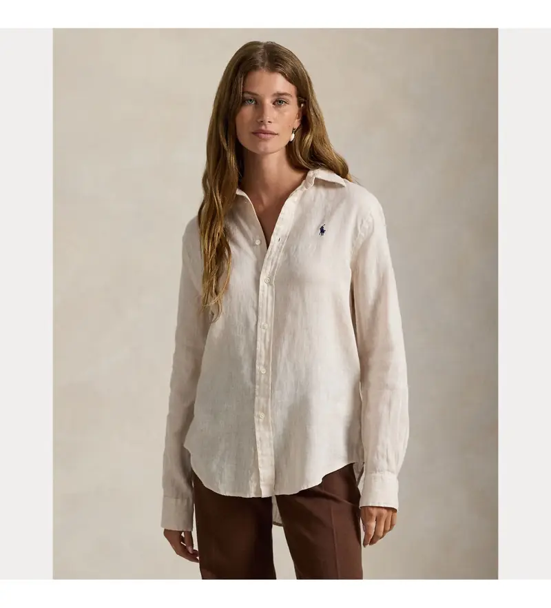 per donna 211970730511 Camicia in lino beige dal taglio classico (XS), Casual, Manica lunga