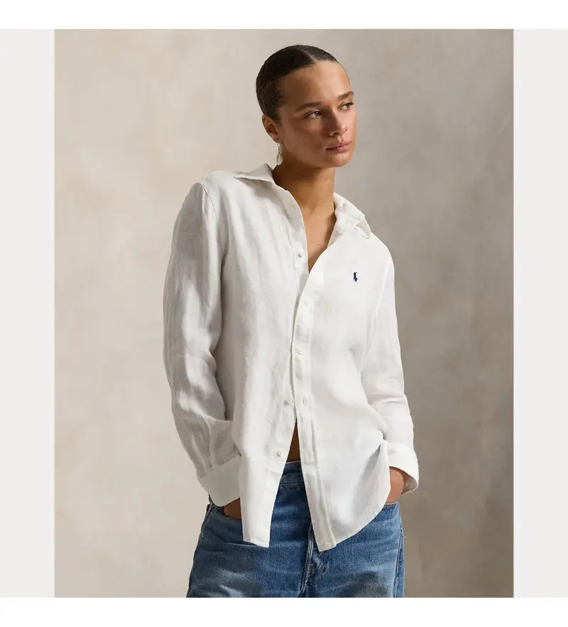 per donna 211970730518 Camicia in lino bianco dalla vestibilità classica (XS), Casual, Manica lunga