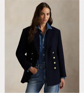 per donna 211971388001 Cappotto doppiopetto blu navy (38), Casual, Lana