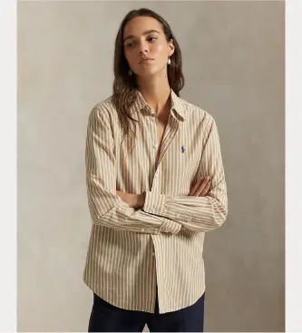 per donna 211971514501 Camicia marrone in cotone e lino dalla vestibilità classica (XS), Casual, Manica lunga