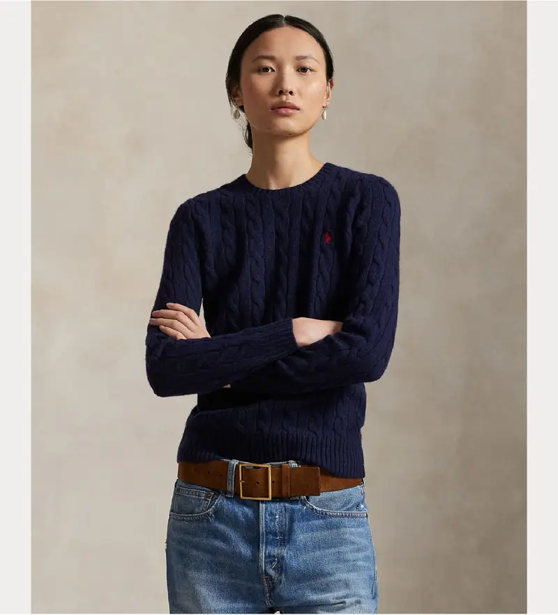 per donna 211971865003 Maglia di lana a trecce blu navy (M), Casual, Chachemire