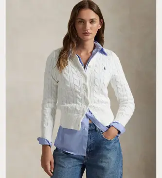 per donna 211971868007 Cardigan in cotone lavorato a maglia a trecce bianco (L), Casual