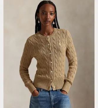 per donna 211971868502 Cardigan in cotone lavorato a maglia beige (L), Casual