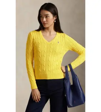 per donna 211971870009 Maglione giallo in cotone lavorato a trecce (XS), Casual, Classico