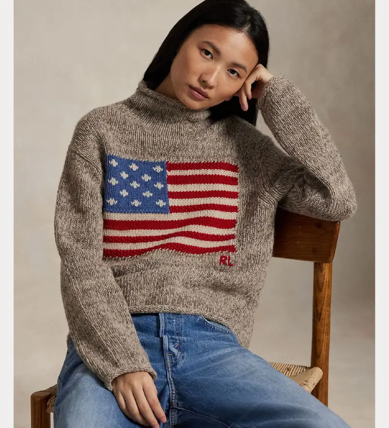 per donna 211978328001 Maglione in misto lana con bandiera marrone (M), Casual