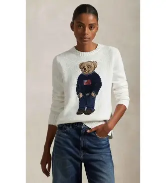 per donna 211978359001 Maglione in cotone e lino con Polo Bear bianco (XXS), Casual