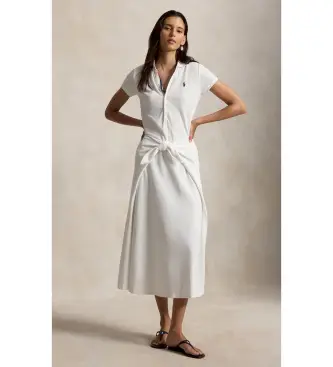 per donna 211A12906001 abito bianco con fiocco (XS), Casual, Cotone, Manica corta