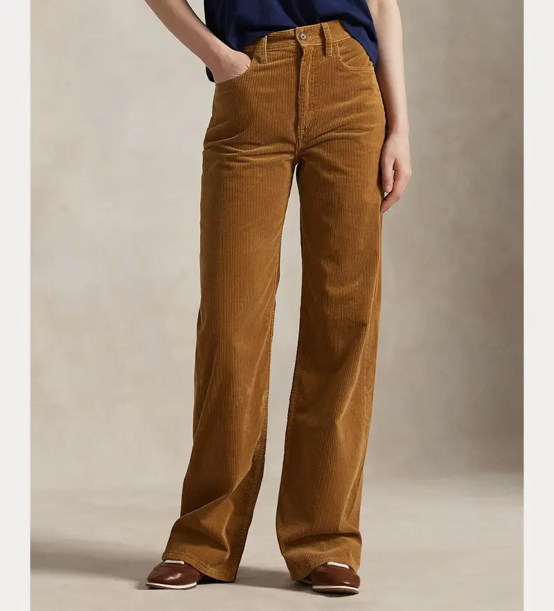 per donna 211A87463004 Pantaloni larghi in velluto a coste marrone (38), Casual, Cotone