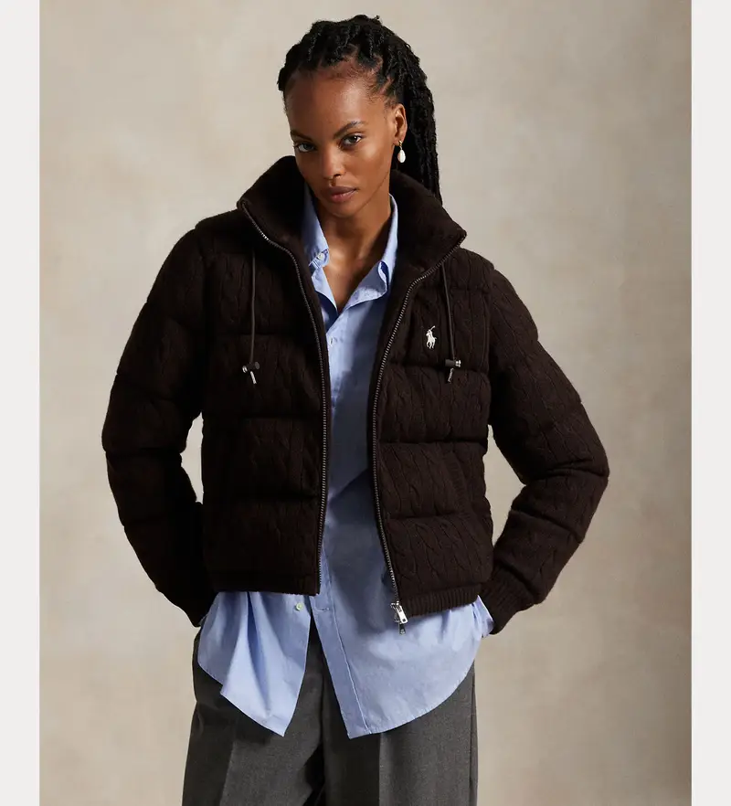 per donna 211A92614004 Cappotto in maglia marrone a trecce (S), Casual, Lana