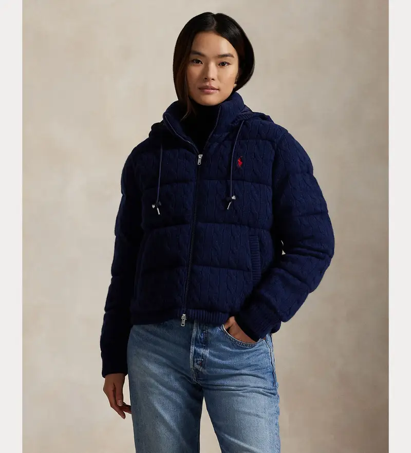 per donna 211A92614005 Cappotto in maglia a trecce blu navy (M), Casual, Lana