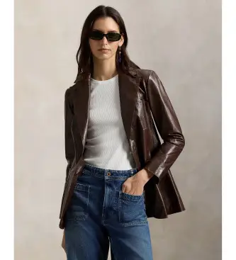 per donna 211A93156001 Giacca monopetto in pelle marrone (34), Casual