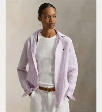 per donna 211A96158006 Camicia classica in lino rosa (XS), Casual, Manica lunga