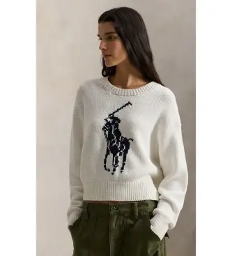 per donna 211A96234002 Maglione in cotone con Big Pony bianco (XS), Casual