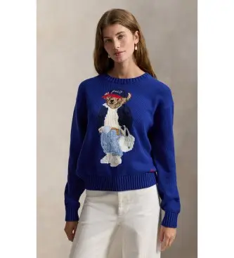per donna 211A96238001 Maglione in cotone con Polo Bear blu (XS), Casual