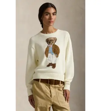 per donna 211A96248001 Maglione in cotone con Polo Bear bianco sporco (XS), Casual