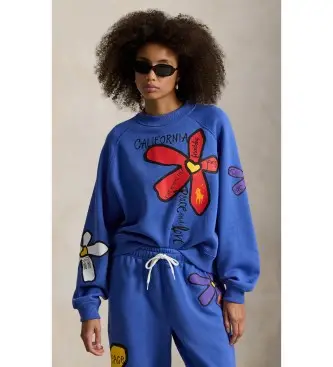 per donna 211A96269001 Felpa con grafica floreale blu (L), Casual, Cotone