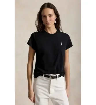 per donna 211B14605033 T-shirt in maglia di cotone nero dalla vestibilità classica (XXS), Casual, Manica corta