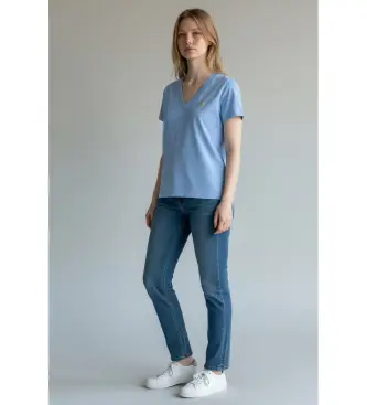 per donna 211B14611001 Maglietta blu con scollo a V (XS), Casual, Cotone, Manica corta