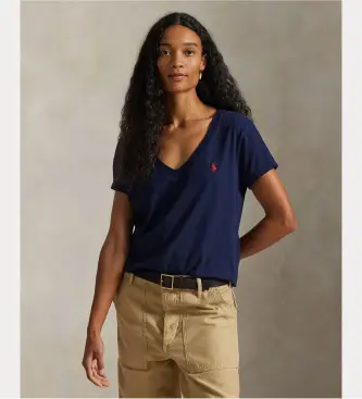 per donna 211B14611008 Maglietta blu navy con scollo a V (XS), Casual, Cotone, Manica corta