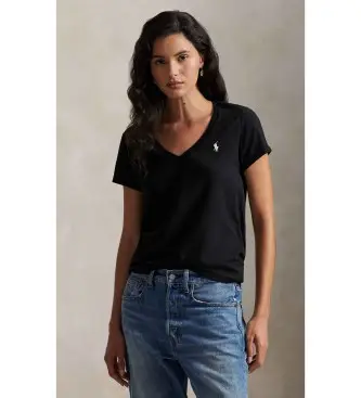per donna 211B14611009 T-shirt in maglia di cotone nero dalla vestibilità classica (XXS), Casual, Manica corta