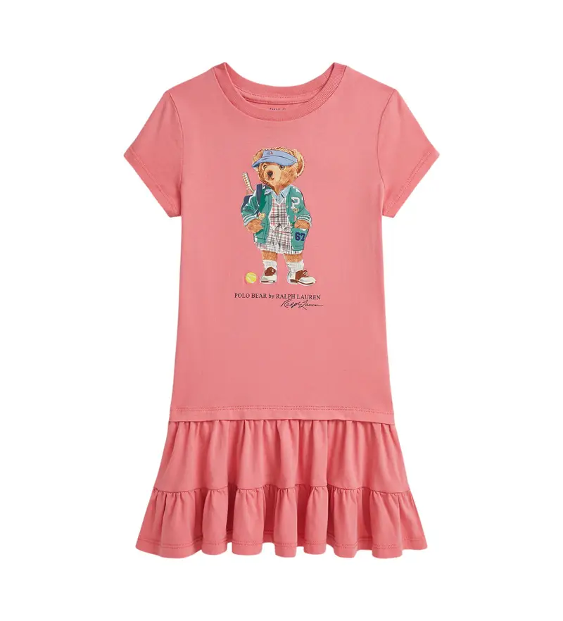 per ragazza. 312971130001 Abito in maglia di cotone con orsetto Polo rosa (5años=109/116cm), Casual, Manica corta, moda pe