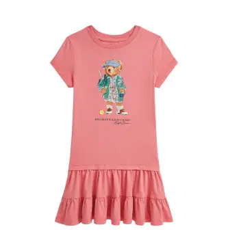 per ragazza 312971130001 Abito in maglia di cotone con orsetto Polo rosa (6años=117/123cm), Casual, Manica corta, moda pe