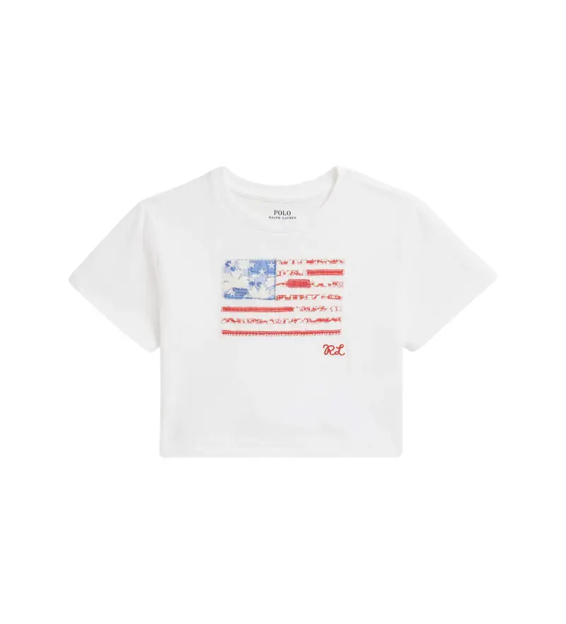 per ragazza 312A11751001 Maglietta con bandiera floreale, bianca (5años=109/116cm), Bianco, Casual, Cotone, Manica corta