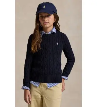 per ragazza 313901316009 Maglione in cotone lavorato a maglia a trecce blu navy (6/7años=136/138cm), Casual, moda per bam