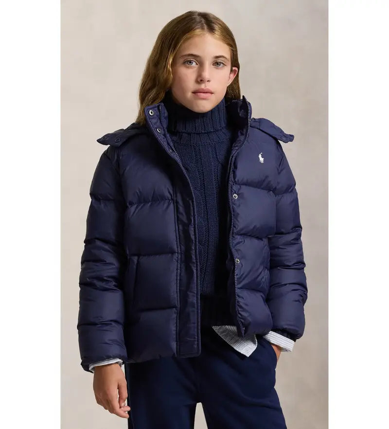 per ragazza 313970102500 Cappotto imbottito blu navy (8años=136/138cm), Casual, Sostenibile, Nylon riciclato, moda per ba