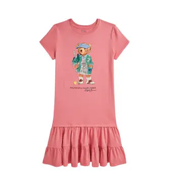 per ragazza 313971130001 Abito in jersey a balze con orsetto Polo rosa (8Años=130/134cm), Casual, Cotone, Manica corta, m