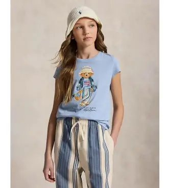 per ragazza 313A11759002 T-shirt in maglia di cotone e Polo Bear blu (8/9años=140/149cm), Casual, Manica corta, moda per