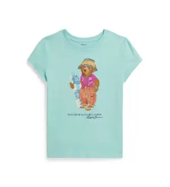 per ragazza 313B22529001 T-shirt in maglia con stampa Polo Bear turchese (7 años = 130/134cm), Casual, Cotone, Manica cor