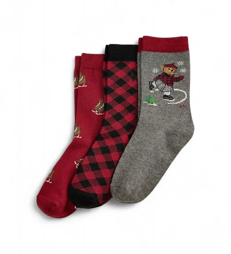 per ragazza 447P03265001 Set di 3 paia di calzini con Polo Bear rosso, grigio (4/6 5años=102/123cm), Homewear, Cotone, mo