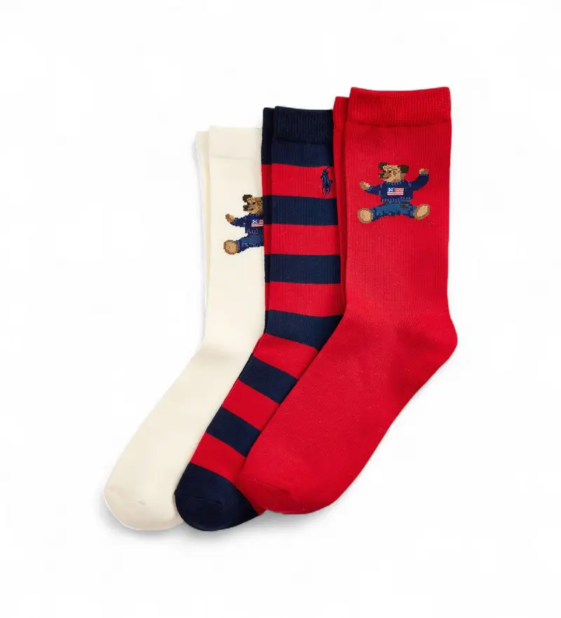 per ragazza 448P03263001 Set di 3 paia di calzini con Polo Bear rosso, bianco (8/5Años=136/142cm), Homewear, Cotone, mo