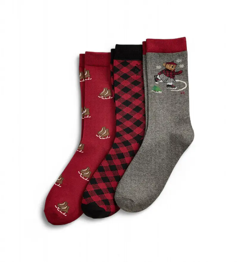 per ragazza 448P03265001 Set di 3 paia di calzini con Polo Bear rosso, grigio (8/9 5Años=136/142cm), Homewear, Cotone, mo