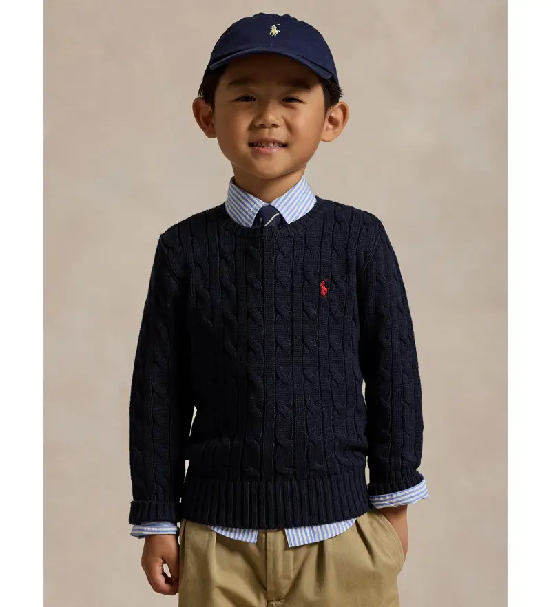 per ragazzo 322702674060 Maglione in cotone lavorato a maglia a trecce blu navy (5años=109/116cm), Casual, moda per bambi