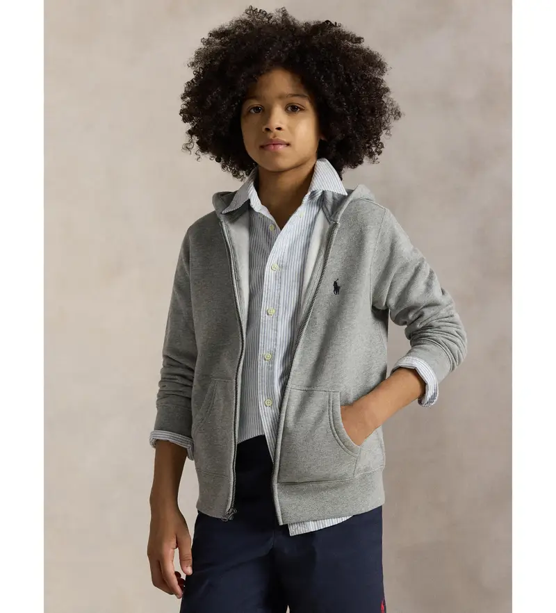 per ragazzo 323547626002 Felpa con cappuccio in pile e cotone (8años=136/138cm), Casual, Grigio, moda per bambini
